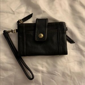 Small relic wallet with wrist strap